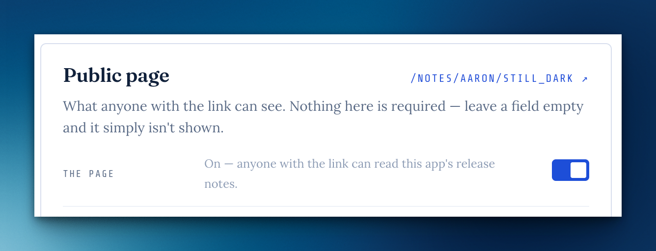 Turn an app's public page off